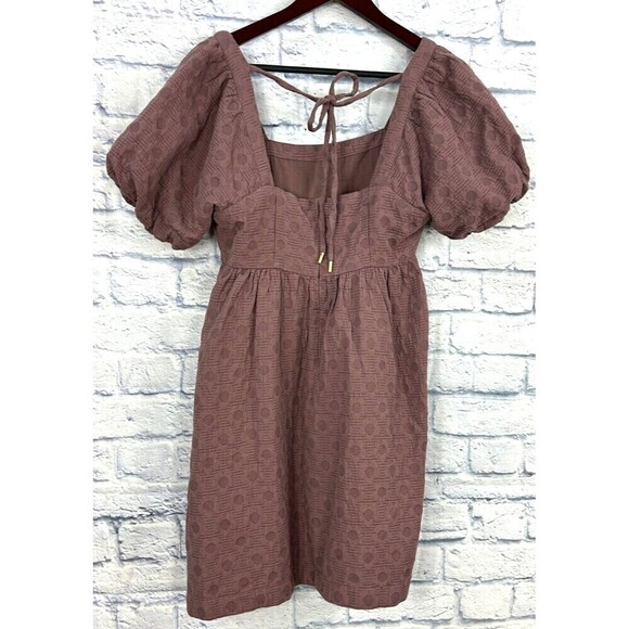 Madewell Floral Quilted Puff Sleeve Mini Dress Sz M Purple Flirty Hidden Zipper - Picture 7 of 12